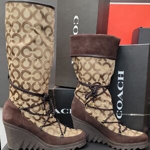 Coach Maisy Signature C/Khaki Monogram Wedge Boots No. A7262